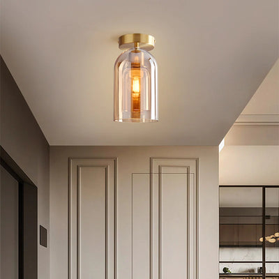 Nordic Cylindrical Smoked Glass Ceiling Light Short
