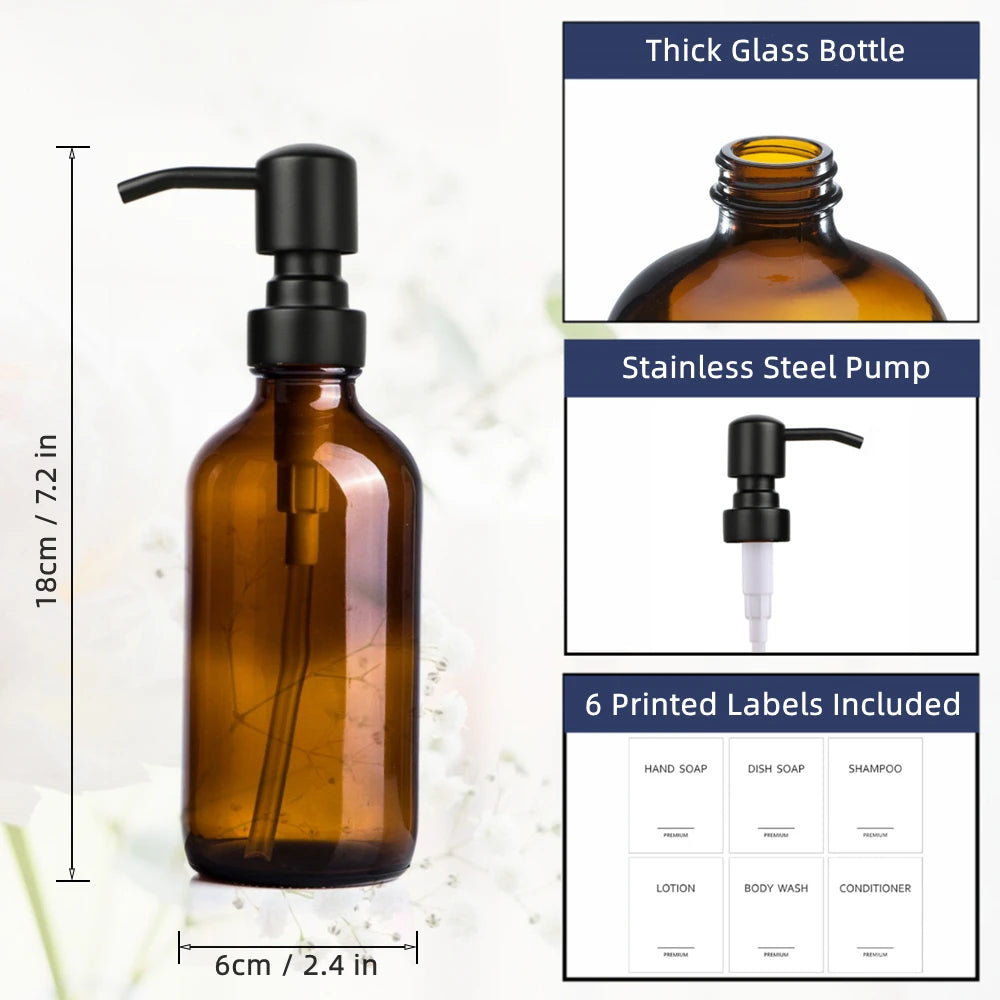 Amber Glass Soap Dispenser 2 Pack