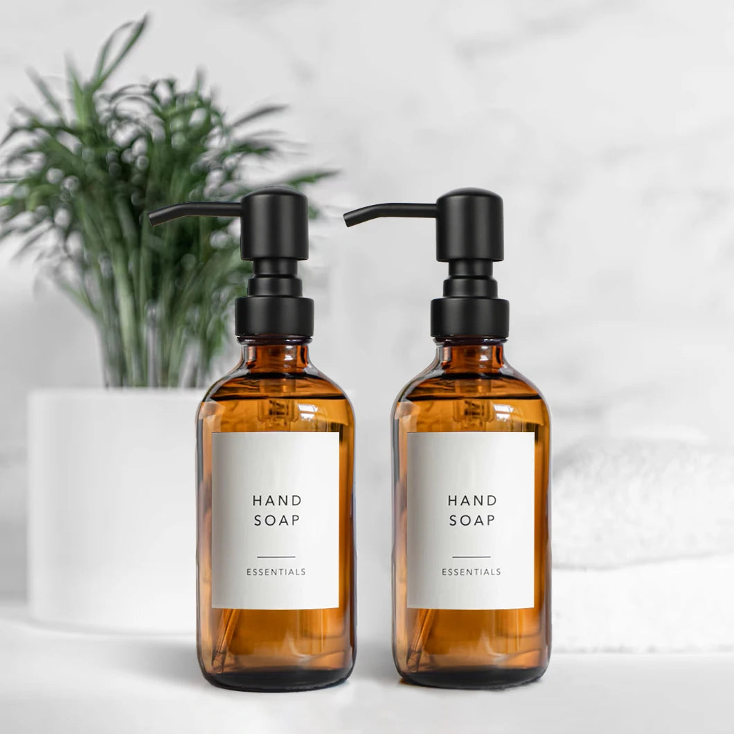 Amber Glass Soap Dispenser 2 Pack