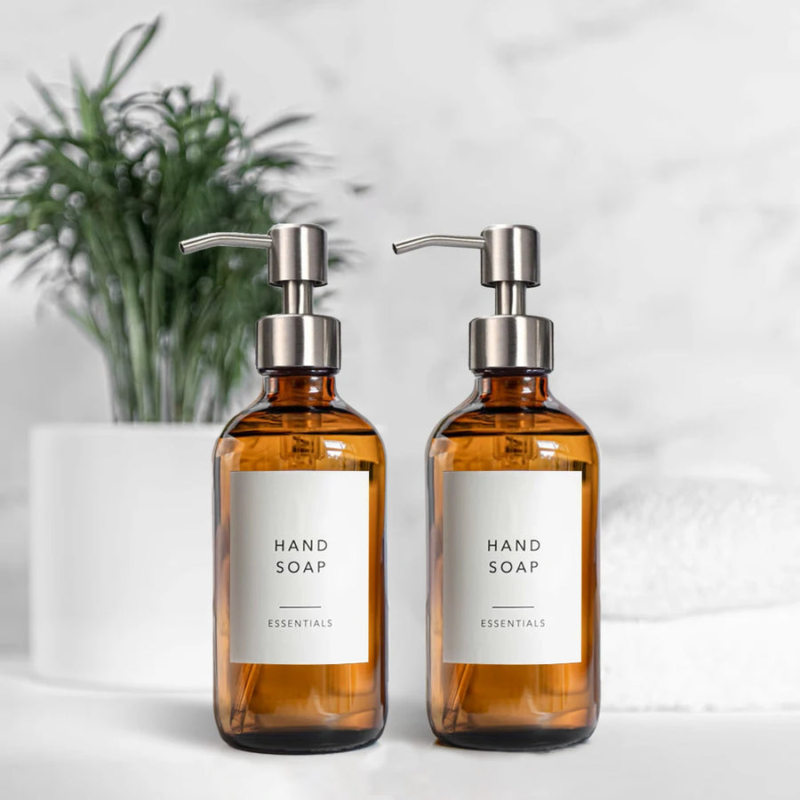 Amber Glass Soap Dispenser 2 Pack