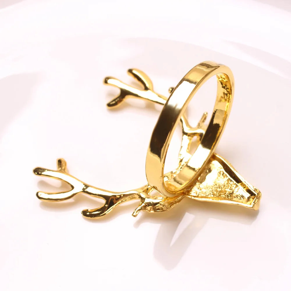 Gold Christmas Reindeer Napkin Rings