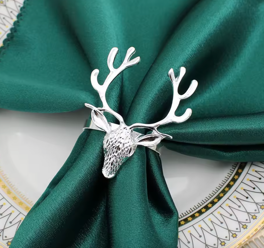 Silver Christmas Reindeer Napkin Rings